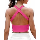 AngiMelo Womens Longline Sports Bra Square Neck Workout Tops Support Crop Tank Strappy Yoga Top Built in Bra Teens