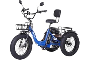 NARRAK Electric Tricycle for Adults, 750W(Peak 1350W), 48V13Ah Ebike, 20"x4.0" Aluminum Folding Fat Tire 3 Wheel Electric Trike, Max 20MPH Hydraulic Brake, Rear Motor Differential