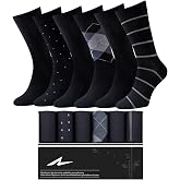 Niorasen Men's Bamboo Rayon Dress Socks, 6 Pairs, Mid Calf | 90% bamboo rayon socks with breathable fabric and reinforced heel and toe; classic solid style for business and daily wear.