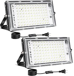 100W LED Outdoor Flood Light, 2 Pack 8000LM Plug in