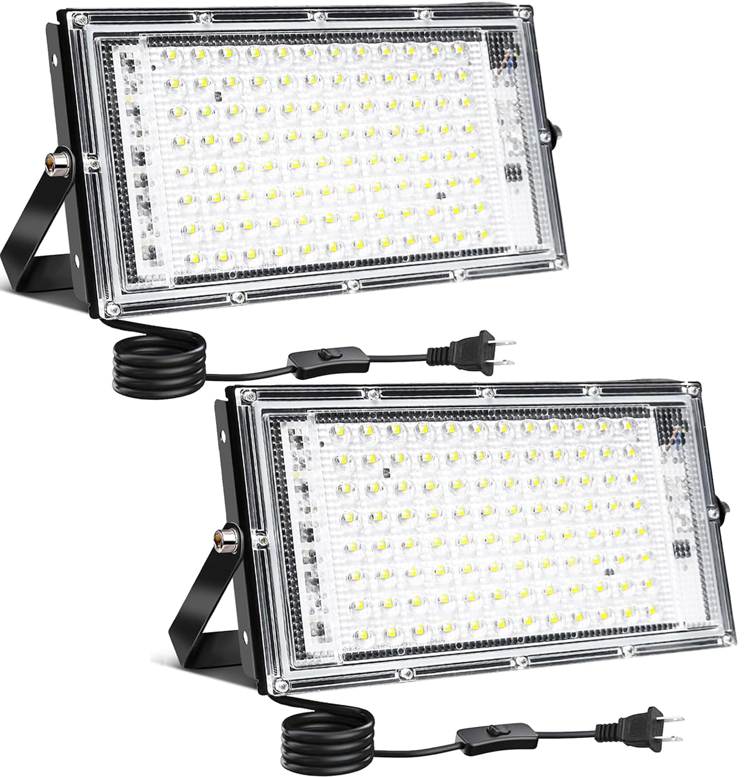 100W LED Outdoor Flood Light, 2 Pack 8000LM Plug in