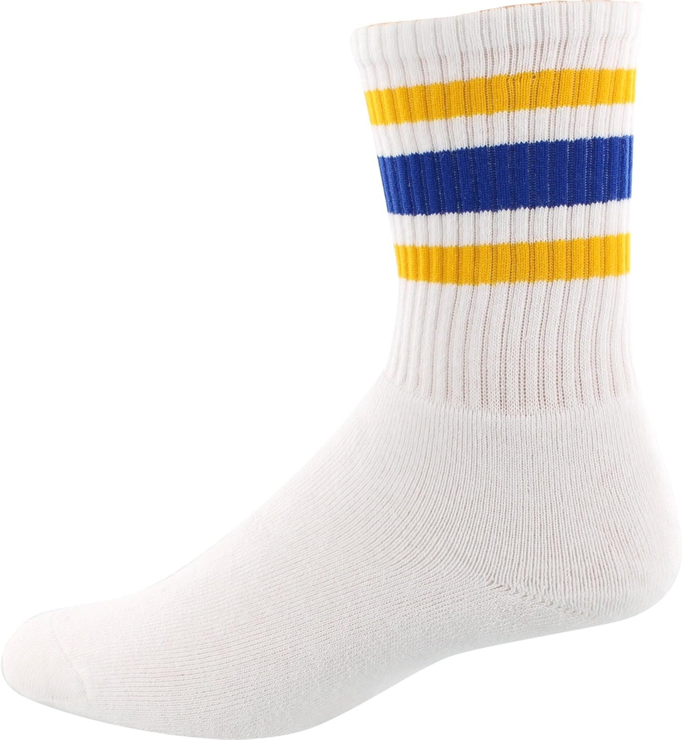 SOCCO Socks Small/Medium Crew Stripe White/Gold/Blue Single Pair Clothing