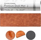 Wolvende Premium Distressed Faux Vegan Leather Desk Mat Tan 30x90cm