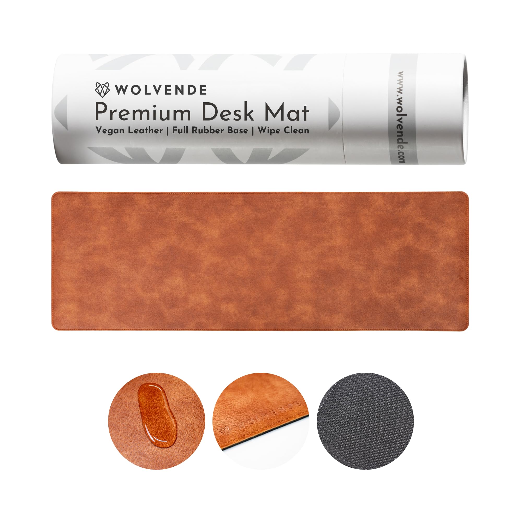 Wolvende Premium Distressed Faux Vegan Leather Desk Mat | Multifunctional Desk Pad for Home Office | (Tan/Brown, 30cm x 90cm)