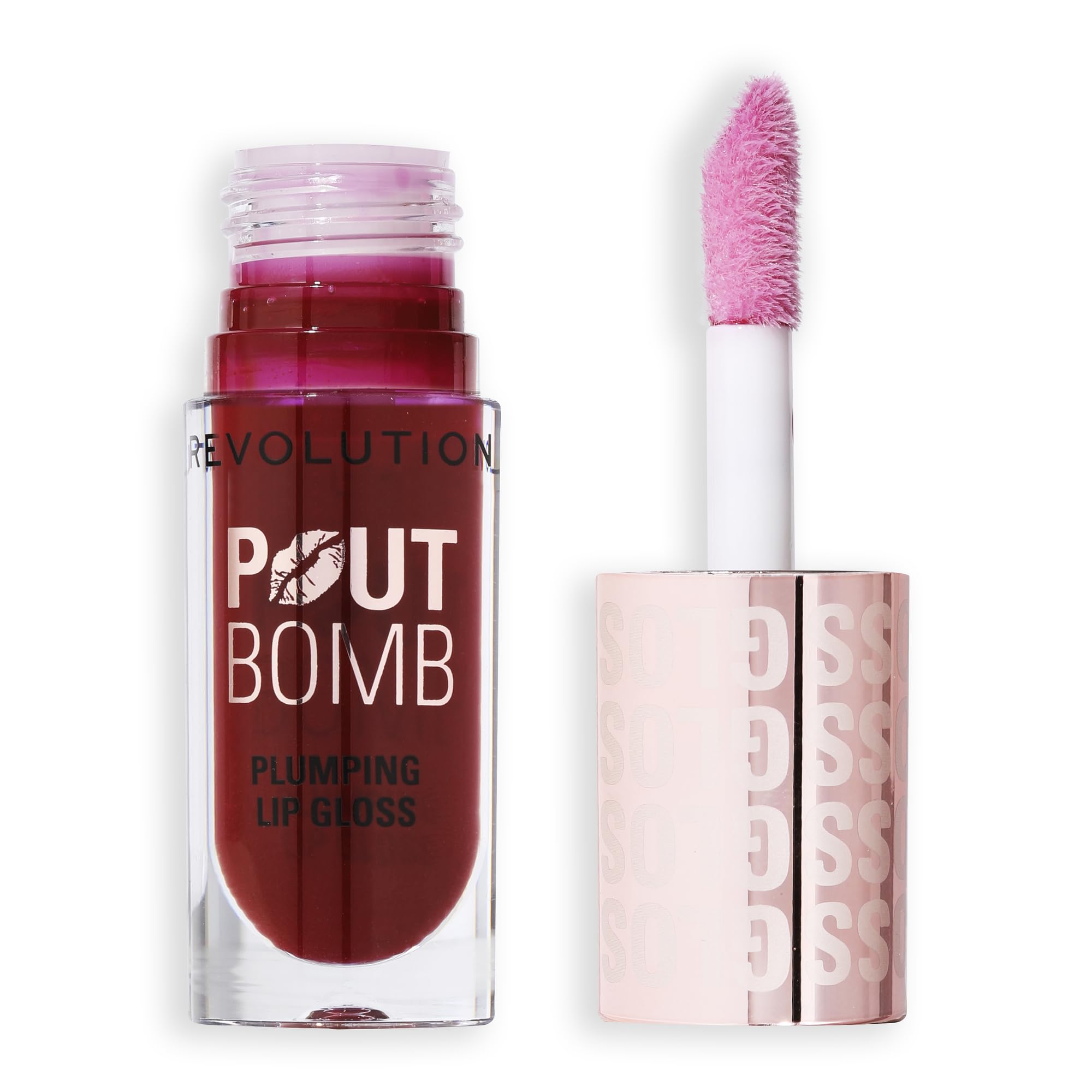 Revolution Beauty, Pout Bomb Plumping Lip Gloss, High-Shine for Glossy, Fuller & Plump Lips with Hyaluronic Acid & Peptides, Vegan & Cruelty-Free, Light Mauve