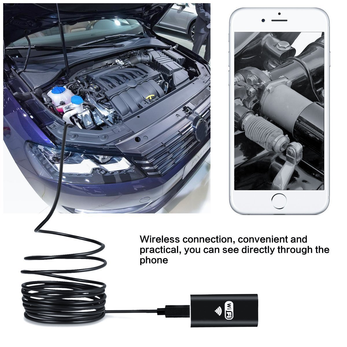 METALBAY WiFi Endoscope, Wireless HD Snake Camera with LED Light, Waterproof & Semi-rigid Borescope Inspection Camera with USB for Android, IOS Smartphone, Samsung, Ipad & Tablet-5m, Black (16.4FT)