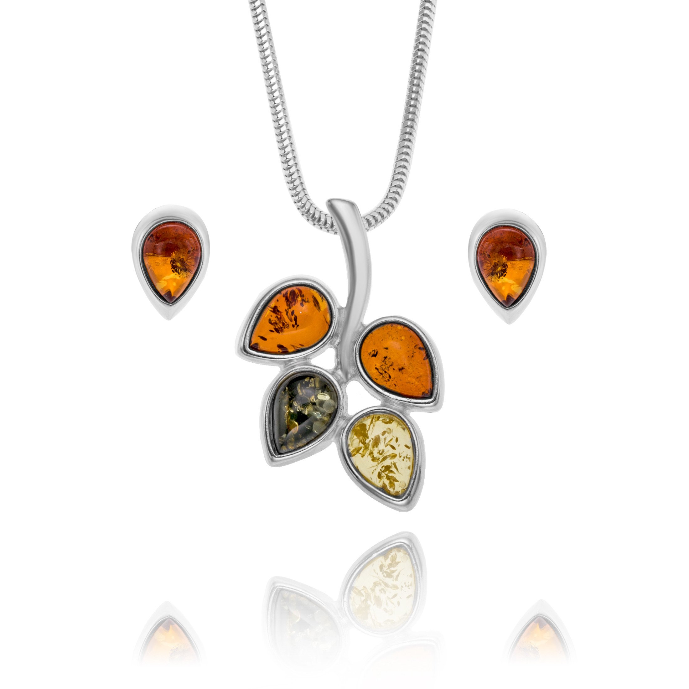 Copal Stunning Jewelry Set For Women With Sterling Silver Necklace And Drop Shaped Amber Earrings