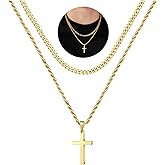 Yooblue Valentines Gifts for Him Teen Boys - Cross Necklace for Men, Gold Black Silver Mens Cross Necklaces Stainless Steel Cross Pendant Necklace Simple Jewelry Gifts Cross Chain Necklaces for Men