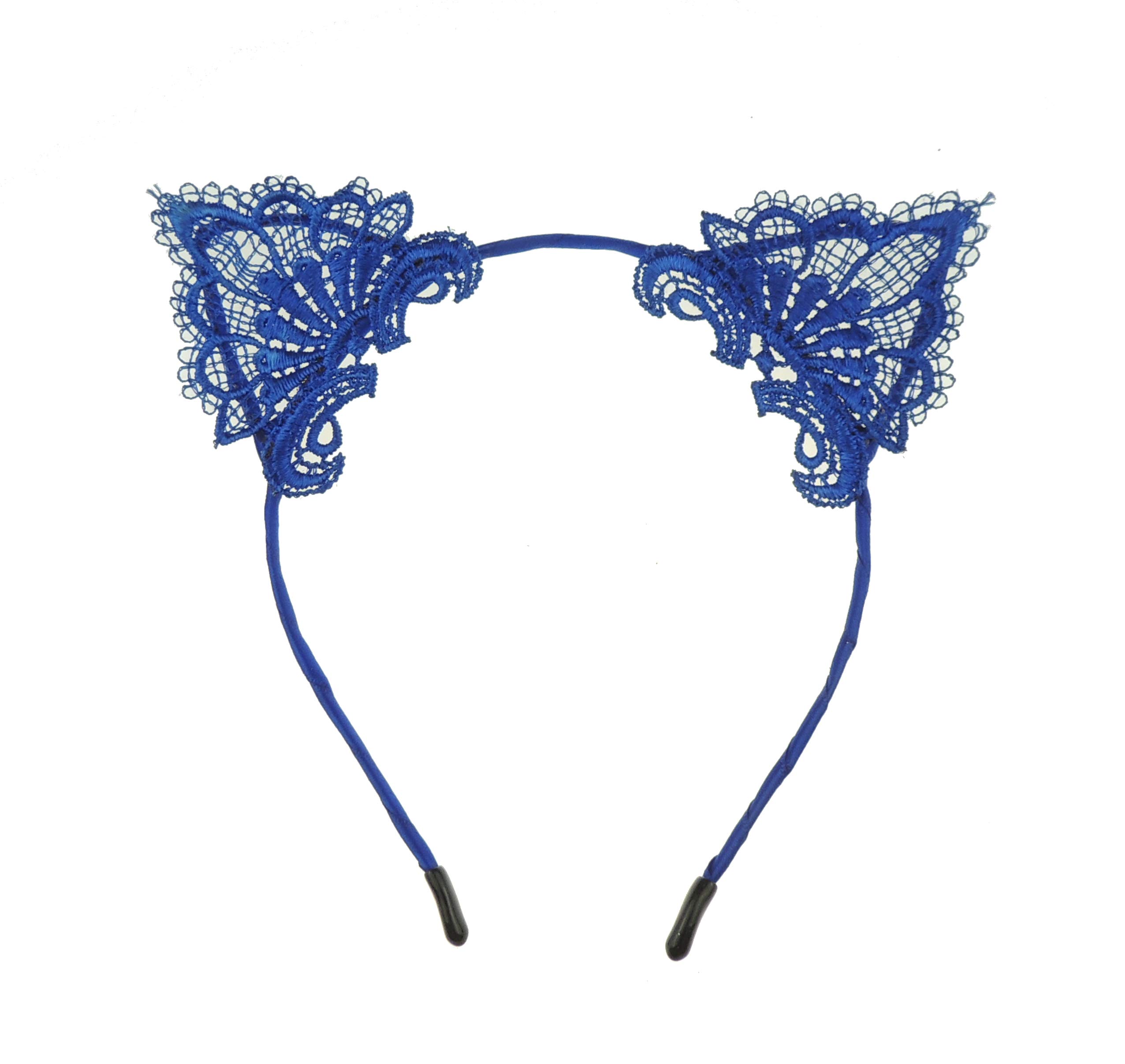 Glamour Girlz Womens Fancy Dress Up Party Role Play Cosplay Costume Christmas Hen Do Halloween Deeley Bopper Headband Hairband Hair Alice Band Fabric Lace Cat Kitten Ears Royal Blue