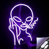 SIGNSHIP Purple Alien Neon Light USB Wall Decor 15.7 x 12.2 in Bar Bedroom view 2
