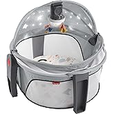 Fisher-Price Portable Baby Bassinet and Play Space Deluxe On-the-Go Projection Dome with Lights Music and Canopy, Paper Shapes