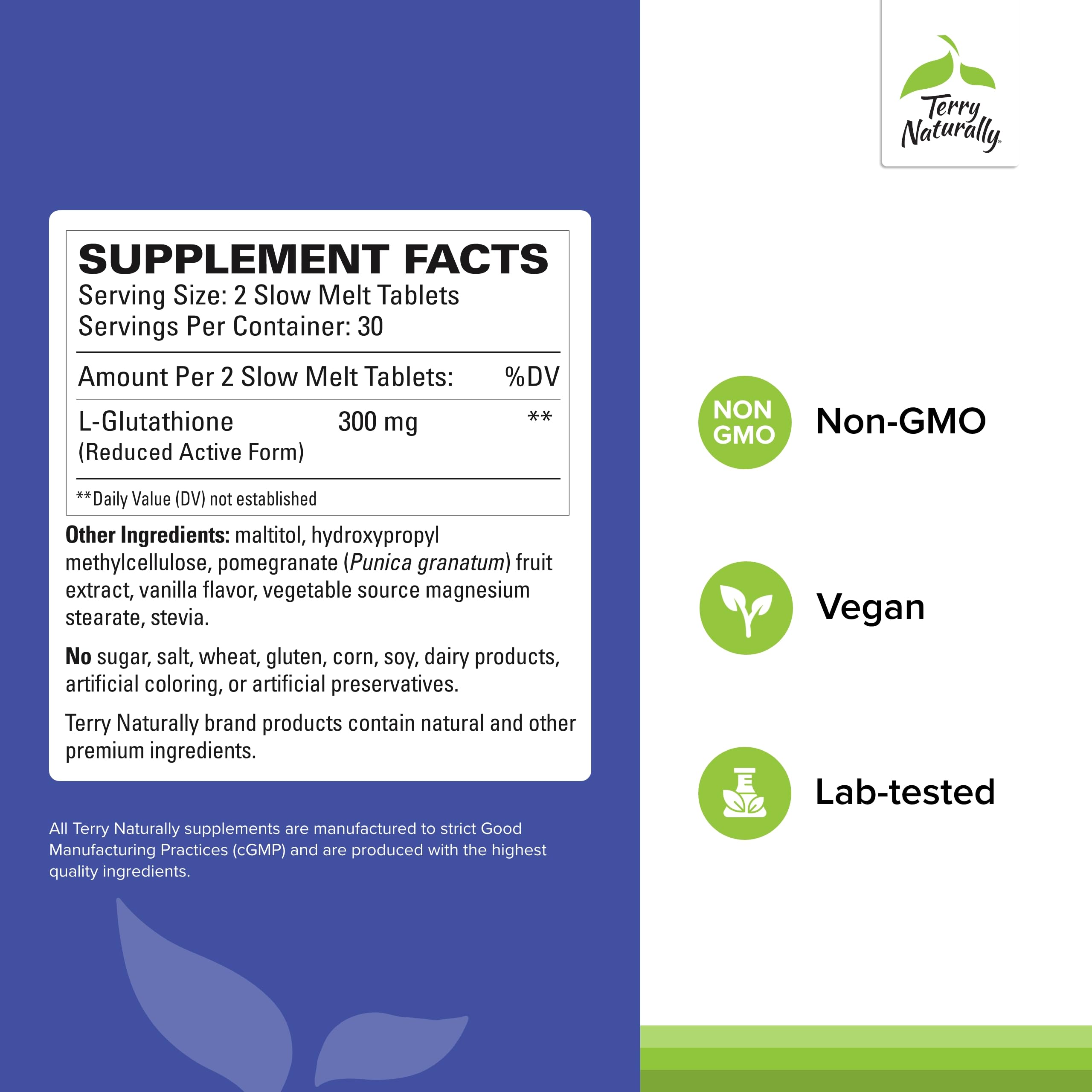 Terry Naturally Clinical Glutathione - Antioxidant for High Absorption - Dietary Supplement with L-Glutathione - Vegan Supplement to Support Cell Health - 60 Slow Melt Tablets