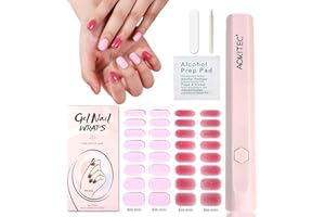 Aokitec Semi Cured Gel Nail Strips - 32pcs Gel Nail Wraps(2 * 16pcs) with UV Light, Long-lasting, High Glossy Adhesive Nail Strips for Nail DIY with Curing LED Lamp Wooden Stick Nail File Nails Wipes