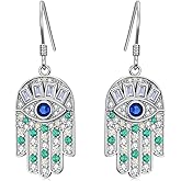 PEIMKO Evil Eye Earrings 925 Sterling Silver Colorful Hamsa Dangling Evil Eyes Earrings Protection Devil Gifts for Women