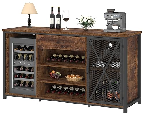 LVB Large Bar Cabinet with Fridge Space, Rustic Long Liquor