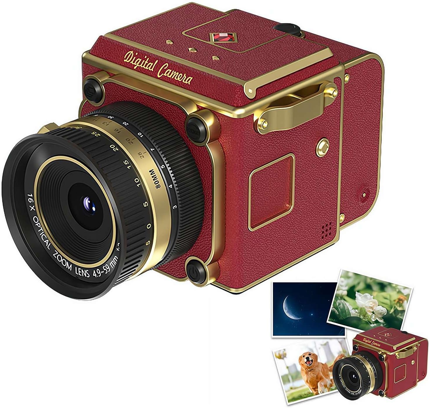 4K Dual-Lens Retro Digital Camera, Portable Mini Vlogging Camera with CCD Sensor, 16X Digital Zoom & OTG Share, Compact LCD Display for Beginners and Content Creators (Red)