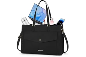 RAINSMORE Laptop Bags For Women 15.6Inch Leather Work Tote Bags Laptop Tote Waterproof Laptop Purse Business Office Computer 