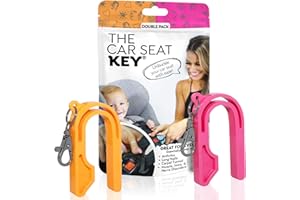 The Car Seat Key - Original Car Seat Key Chain Buckle Release Tool - Easy Unbuckle Opener Aid for Nails, Parents, Grandparents & Older Children by NAMRA Made in USA (2 Pack, Neon Orange & Neon Pink)