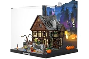 NAOCARD Acrylic Display Case for Lego 21341 Disney Hocus Pocus: The Sanderson Sisters' Cottage Building Bricks, Dustproof Display Box, Customized Decorative Box & HD Painted Background