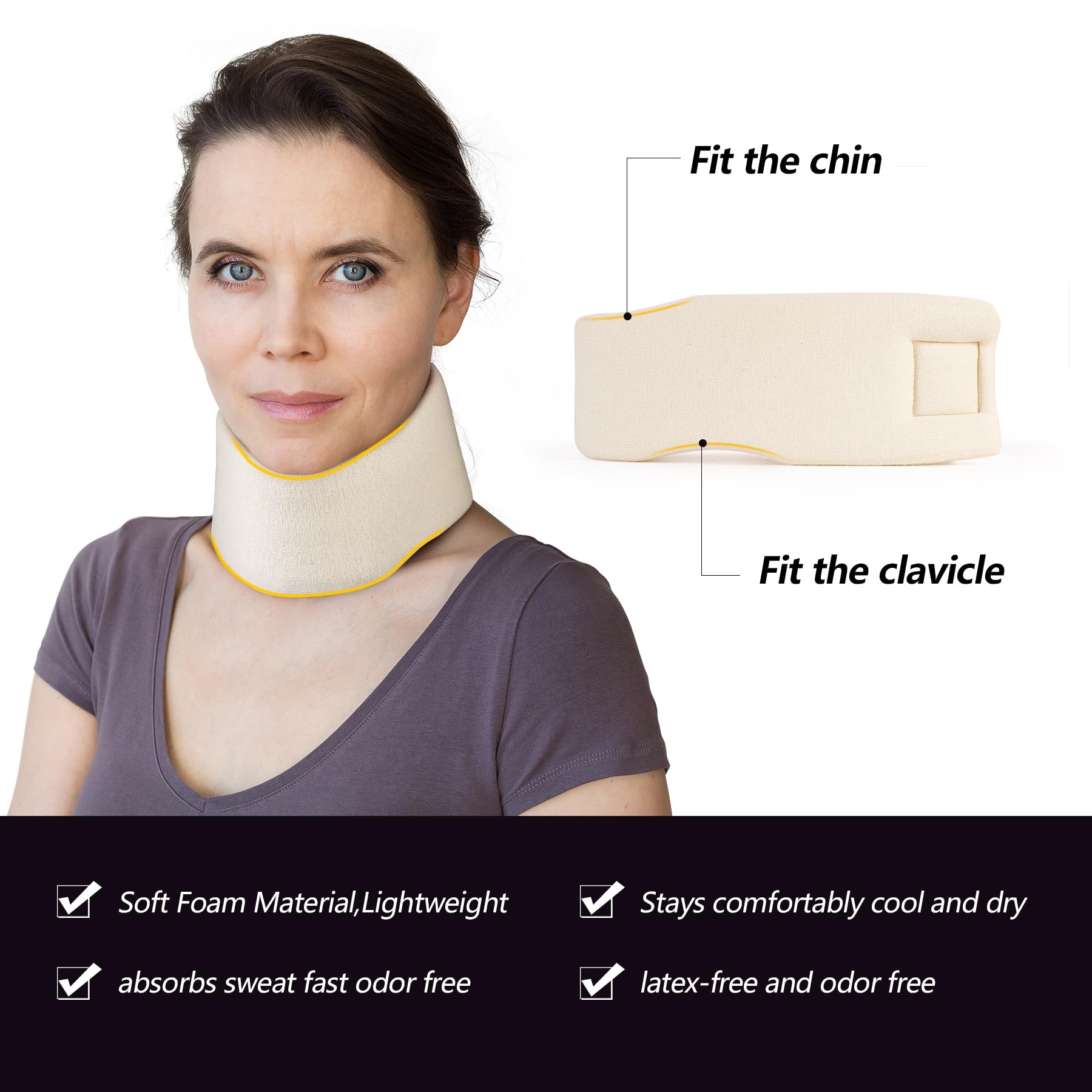 Soft Foam Neck Brace Universal Cervical Collar, Adjustable Neck Support Brace for Sleeping - Relieves Neck Pain and Spine Pressure, Neck Collar After Whiplash or Injury (2.5