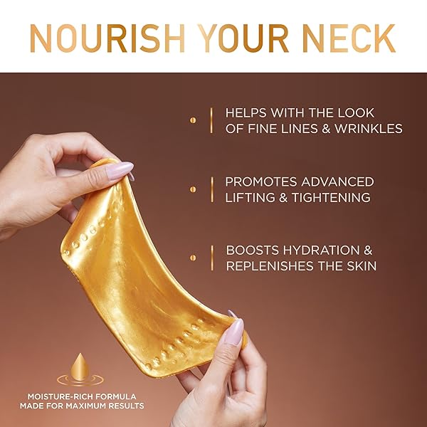 DERMORA SKIN TREATMENT MASK GOLDEN GLOW NECK MASK – 20 PACK NECK GEL MASKS – REJUVENATING NECK MASKS FOR TECH NECK, WRINKLES, TIGHTENING, FIRMING