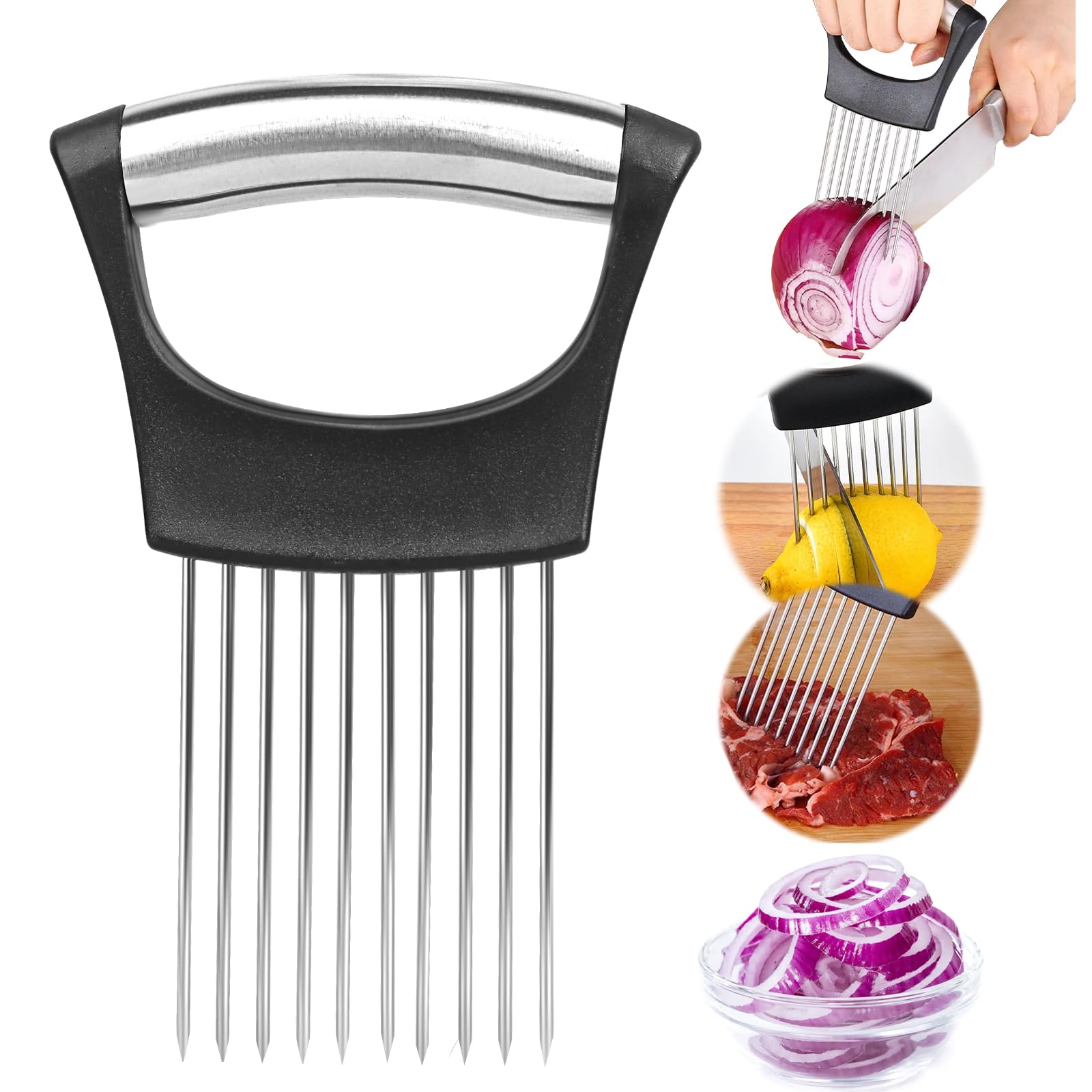 Upgraded Onion Holder for Slicing, New Stainless Steel Onion Slice Holder Lemon Slicer