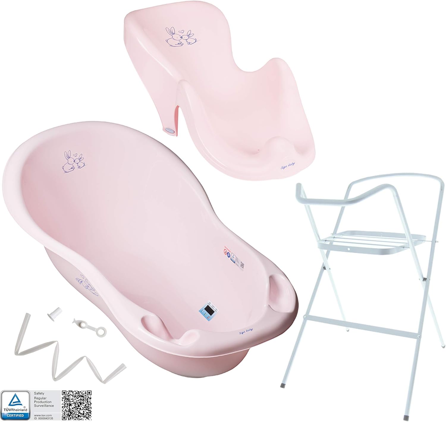 Support Haut De Securite De Baignoire Pour Enfant Bebe 4 Piece Baignoire Haute Complete Avec Thermometre Et Egouttage Avec Siege De Bain Amovible Baignoire Bebe Avec Support Toilette De Bebe Bebe