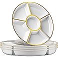 PLASTICPRO 6 Sectional Round Plastic Serving Tray/Platter (2, White & Gold)