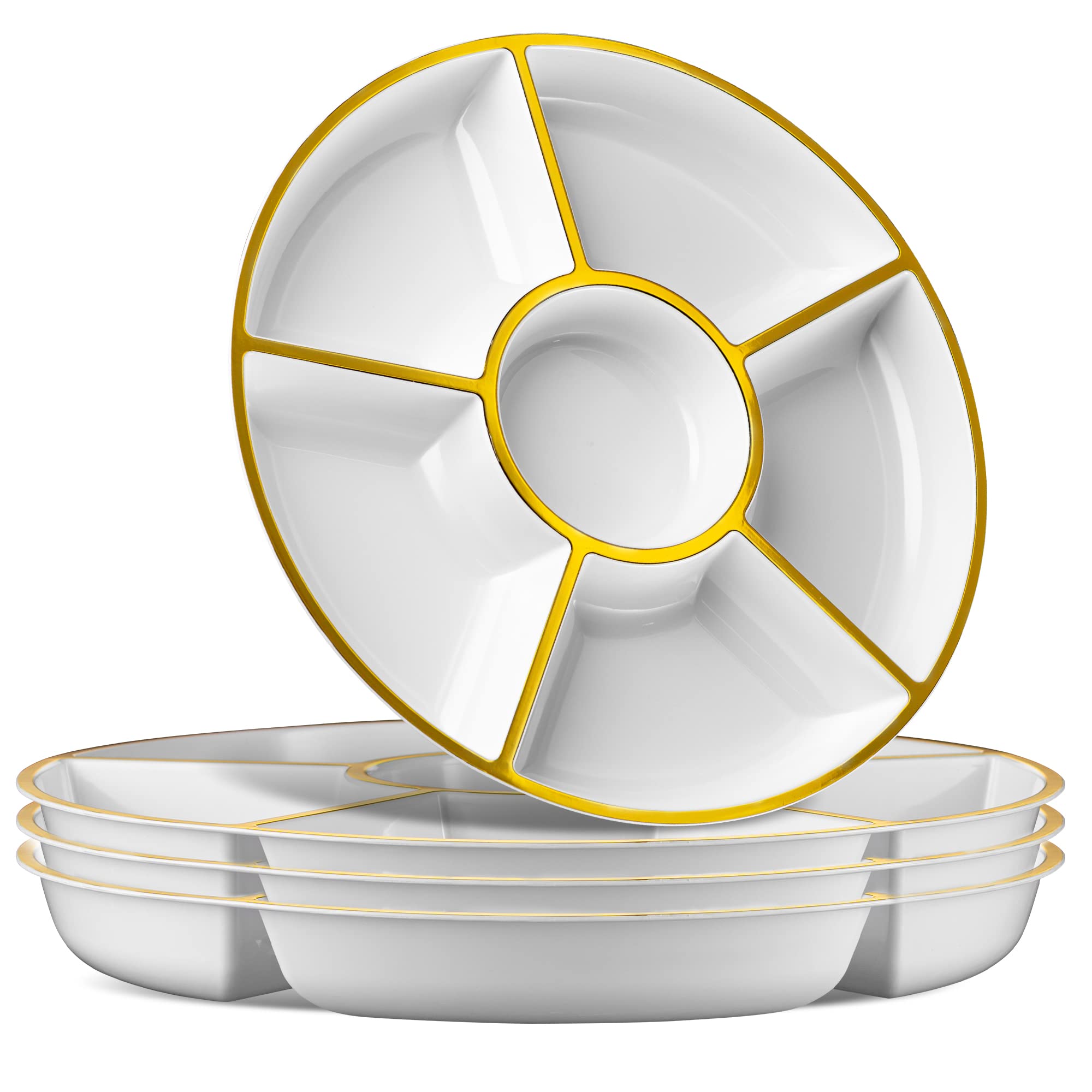 Photo 1 of *MINOR DAMAGE - USED*
Plasticpro 6 Sectional Round Plastic Serving Tray/Platter (2, White & Gold)