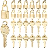 WADORN 24Pcs 18K Real Gold Plated Key Lock Charms, Mini Brass Lock Key Shape Pendants Bulk Gold Metal Padlock Hang Ornament with Jump Rings for Jewelry Making Bracelets Necklace Earring