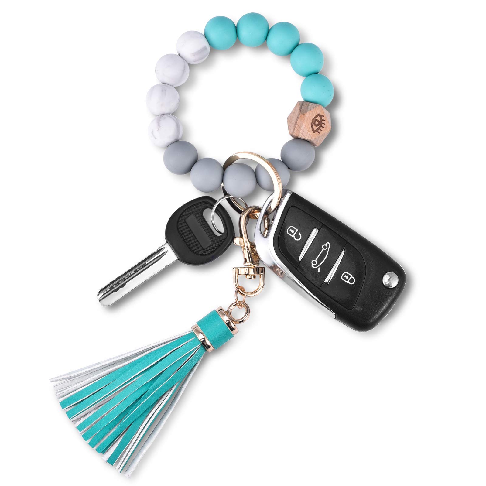 Key Ring Bracelet Wristlet Keychain: Silicone Beaded Bangle Chains