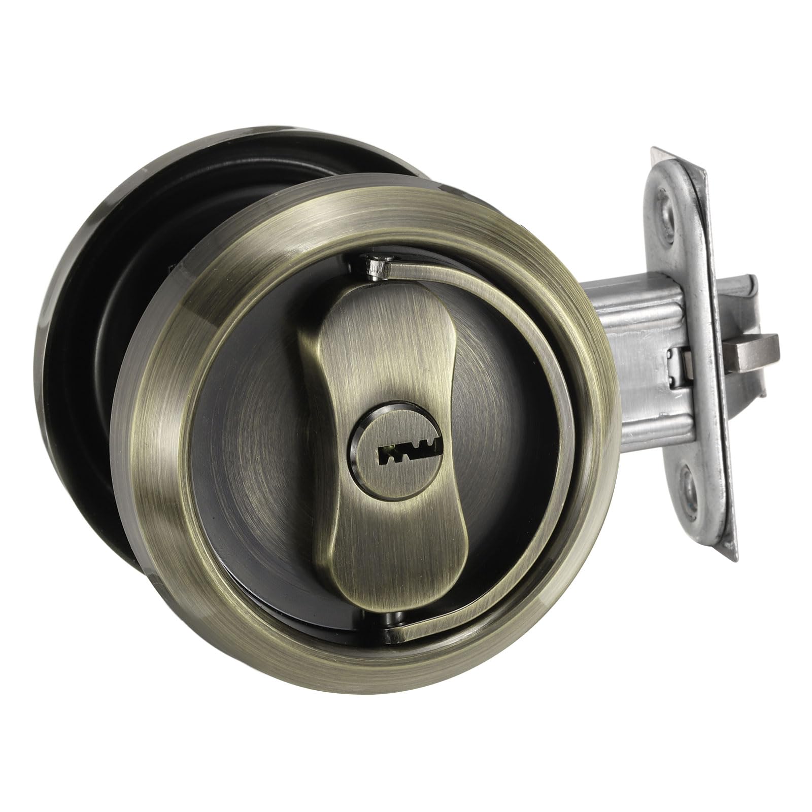 PATIKIL Stainless Steel Deadbolt Lock, Single Dead Bolt Locks Modern Round Dead Lock for Exterior Keyed Front Entry Door Pick Resistant Security, Bronze