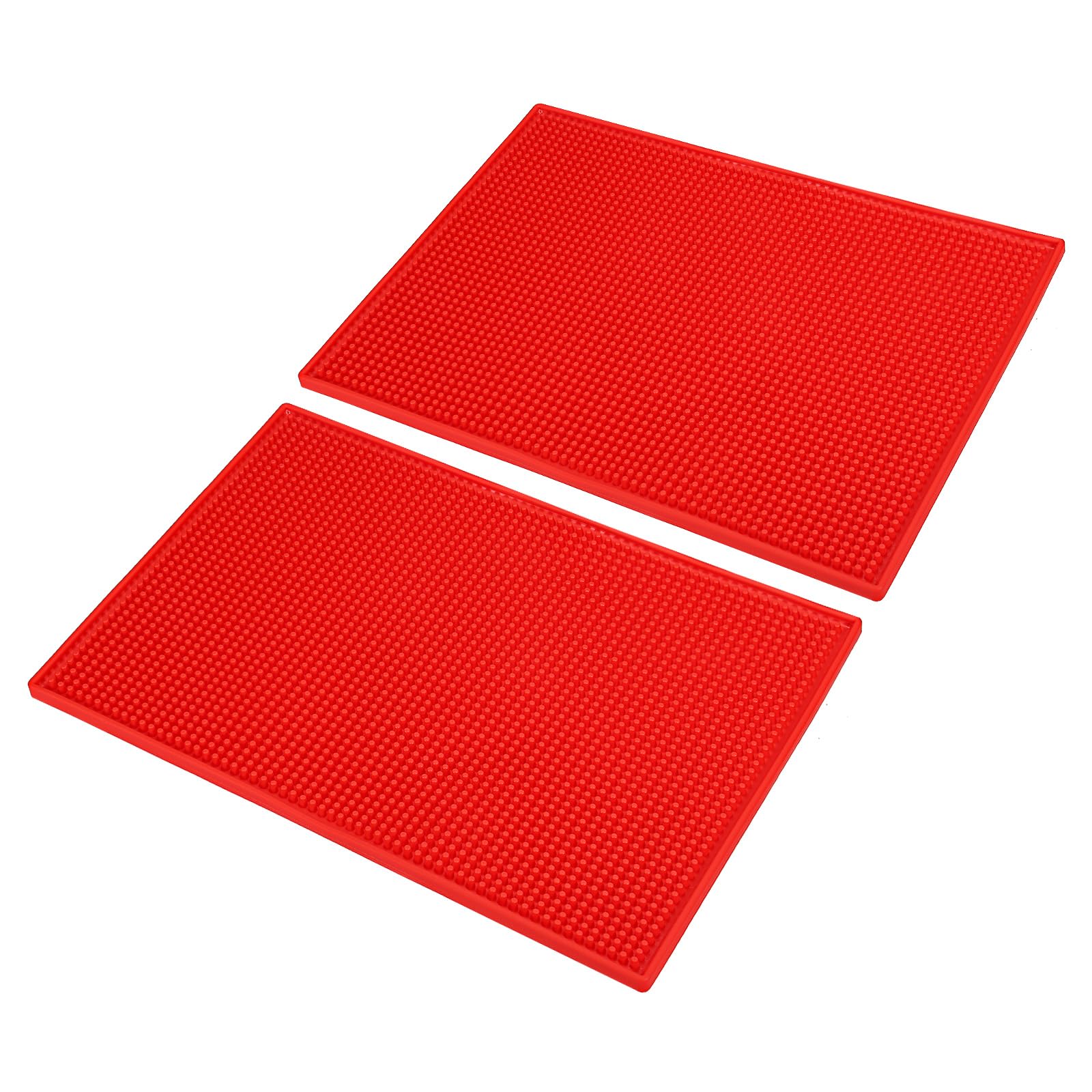 PATIKIL 16" x 12" x 0.4" PVC Bar Mats, 2 Pack Non-Slip Bar Service Cup Mat Countertop Spill Mat for Kitchen Restaurant Bar KTV Counter Barber Station Mat for Hair Salon, Red