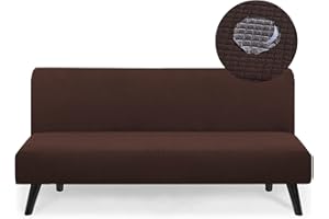 TOPYUMH Water Repellent Armless Futon Cover, Stretch Full Queen Size Futon Slipcover Foldable Sofa Bed Cover Furniture Protector, Machine Washable, Chocolate