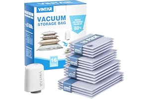 Vacuum Bags for Travel with Rechargeable Cordless Pump, VINTAR 16 Combo (4J+4L+4M+4S) Sealer Bags for Clothes Storage Travel,