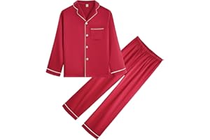OEIU Kid Silky Satin Pajamas Set for Girls Boys pj Set Sleepwear Button-up Lounge Sets Nightwear