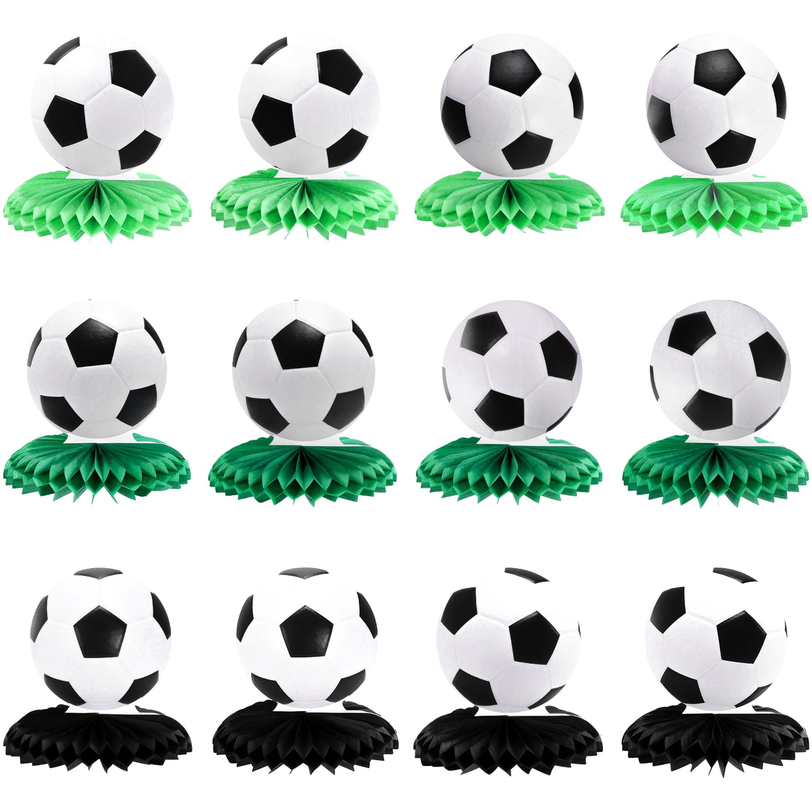 Photo 1 of 12 Pcs Soccer Honeycomb Centerpieces Sports Themed Table Decorations Sports Tabletop Honeycomb Ornaments for Soccer Themed Birthday Baby Shower Party Supplies Decor
