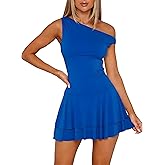 ForeFair Women's Sexy Off Shoulder Bodycon Mini Dresses Sleeveless Ruffle Hem Party Club Short Dress