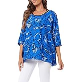 Rokou Womens Floral Chiffon Blouse Loose Batwing Bohemian Semi Sheer Tops