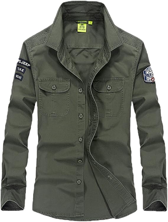 Amazon Mimipo シャツ メンズ ミリタリーシャツ メンズ ミリタリー 長袖 L オリーブ 服 ファッション小物 通販