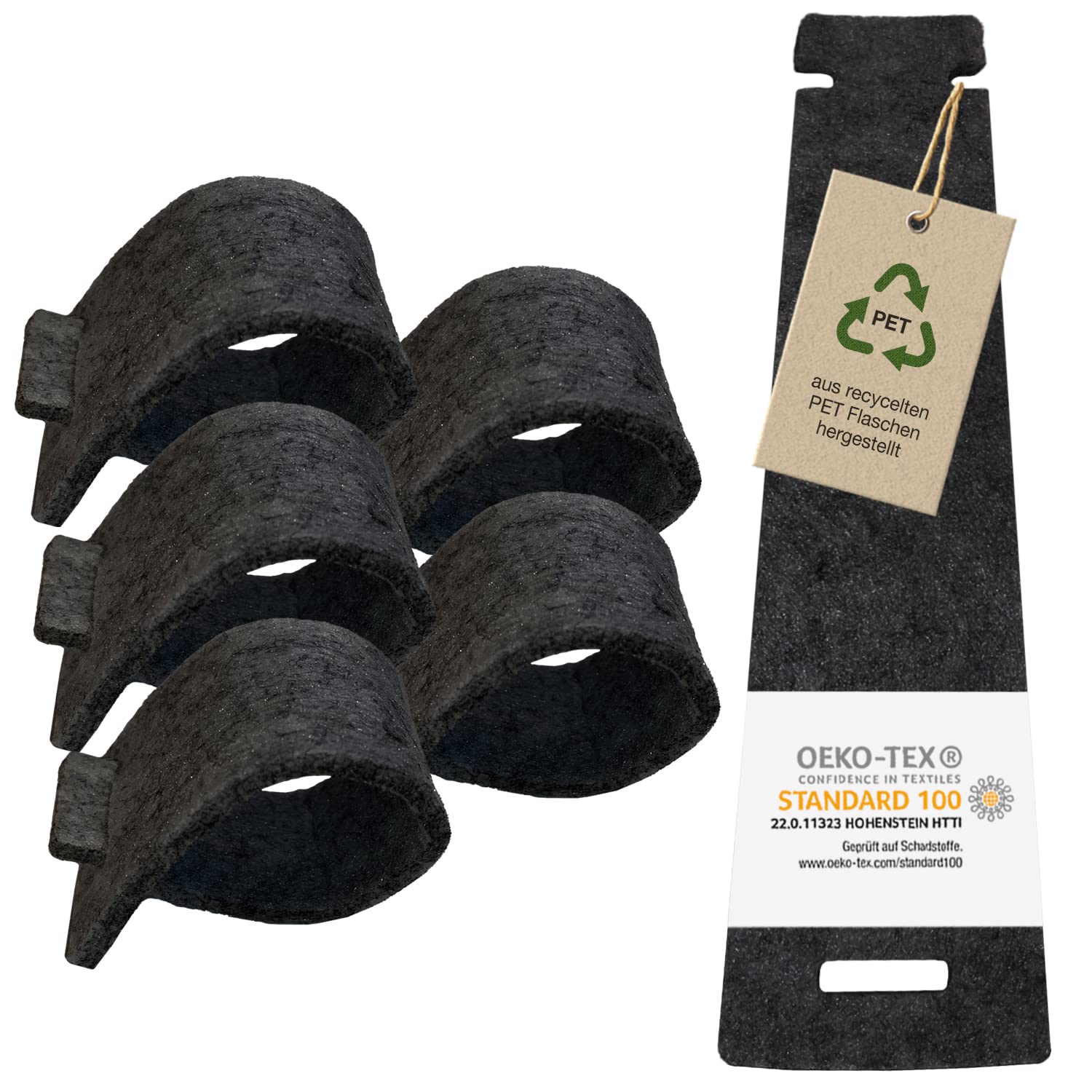 MIQIO® Design napkin rings made of felt, 6 napkin rings made of felt, washable, thickness of 3 mm, 100% polyester, washable up to 30 degrees on a wool cycle, dark grey