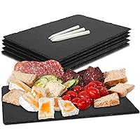 Slate Cheese Boards, MAPRIAL 6 Pack 8.8 x 6 Inch Slate Plates Charcuterie Boards Serving Tray Rectangle Black Stone Plates wi