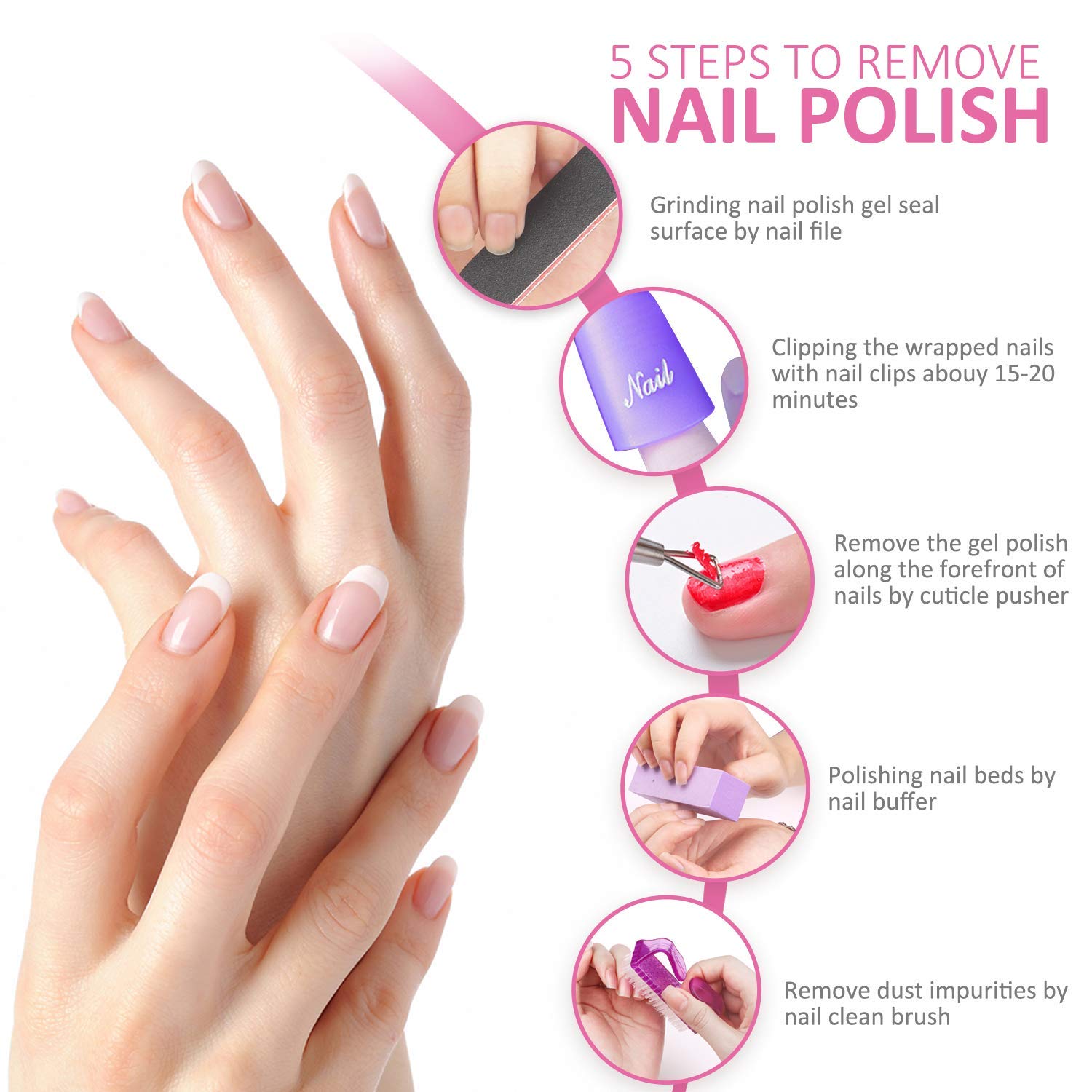 Gel Nail Polish Remover Tool - 600pcs Lint Free Nail Wipes 20pcs Nail Polish Remover Clips Cuticle Pusher Nail Brushes Nail File Nail Buffer BTArtbox Gel Polish Remover Tools Kit : Beauty