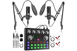 SQUAROCK Podcast Equipment Bundle for 2, Audio Interface with Voice Changer Studio Microphone,Audio Mixer Perfect for PC,Phone,Laptop,Recording,Streaming,Gaming