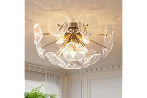 GoYeel Semi Flush Mount Ceiling Light, Mid Century Modern Chandelier Gold 5 Light Glass Entryway Light Fixture Semi Flush Cei