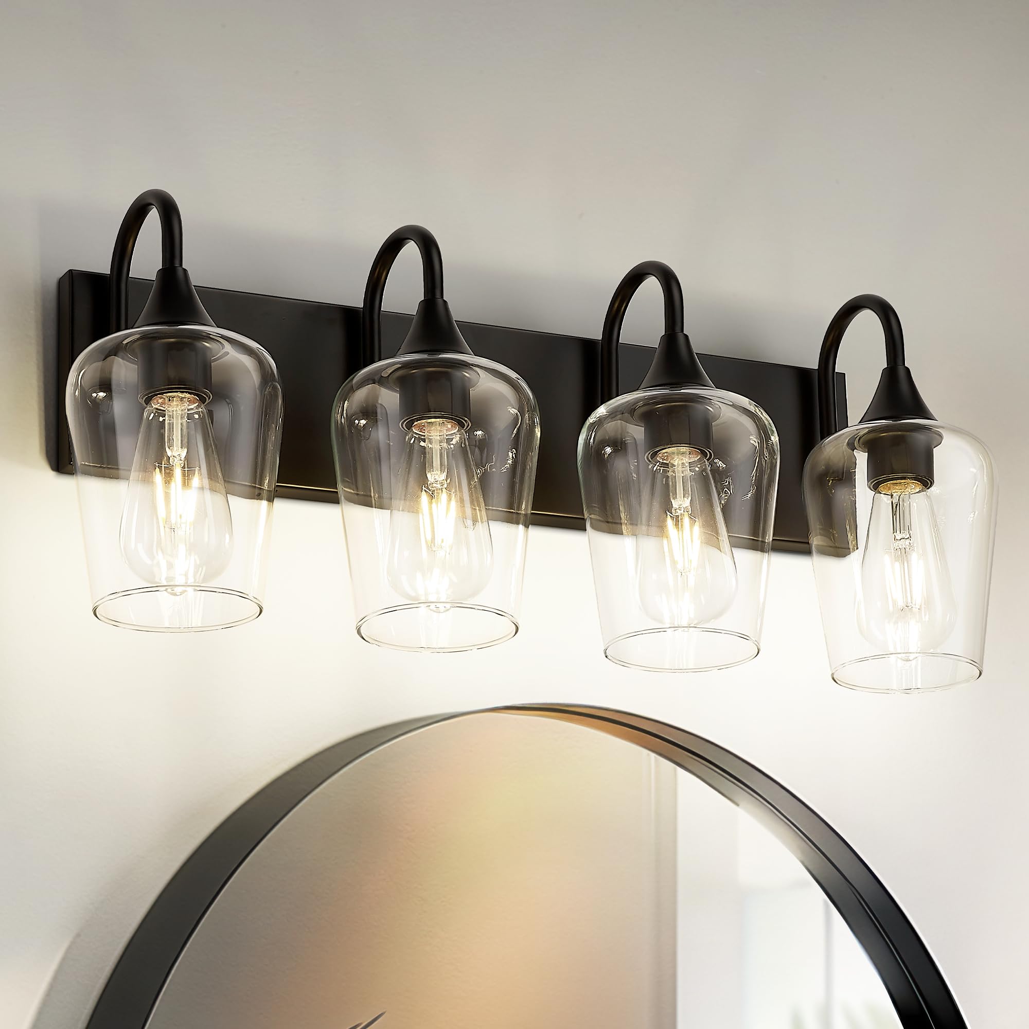 Photo 1 of ****MISSING PART*** AUTELO Black Vanity Lights, 4-Light Bathroom Light Fixtures in Matte Black Finish with Clear Wine Glass, Vanity Lights for Mirror, Modern Wall Sconces for Mirror Kitchen, V9350-4 BK