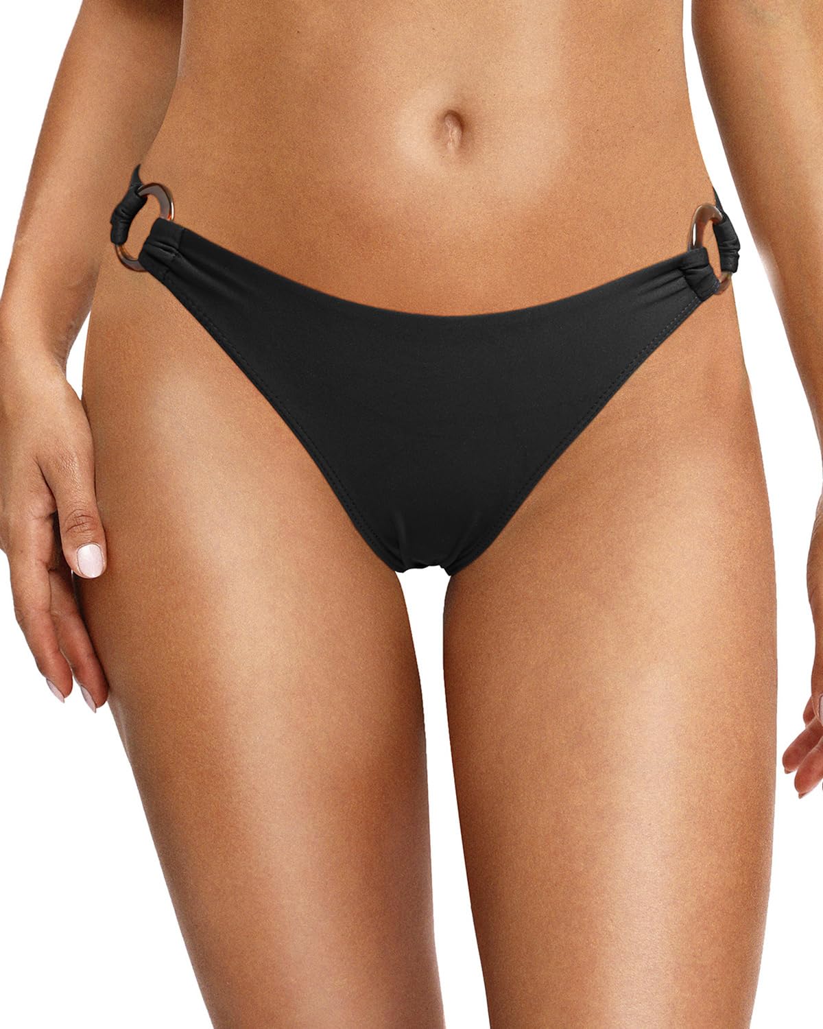 Photo 1 of (USED/FAIR) (BAGGED) (MEDIUM) Zmart Women O Ring Bikini Bottoms Full Coverage Swimsuit Bottom Low Waist Low Rise Bathing Suit Black M