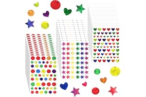 Hoxfly 36 Sheets 2052Pcs Glitter Stickers, Colorful Self-Adhesive Shiny Sticker, Star Love Heart Dot Reward Sticker for Teach