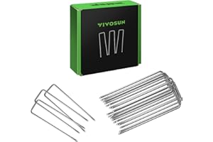 VIVOSUN 6 Inch 100-Pack Garden Stakes, Galvanized Steel Landscape Stapes 11 Gauge U-Shaped Pins for Weed Barrier Fabric, Grou