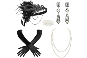 BABEYOND 1920s Accessories for Women - Flapper Feather Headband Headpiece for Women 20s Pearl Bracelet Necklace Gloves